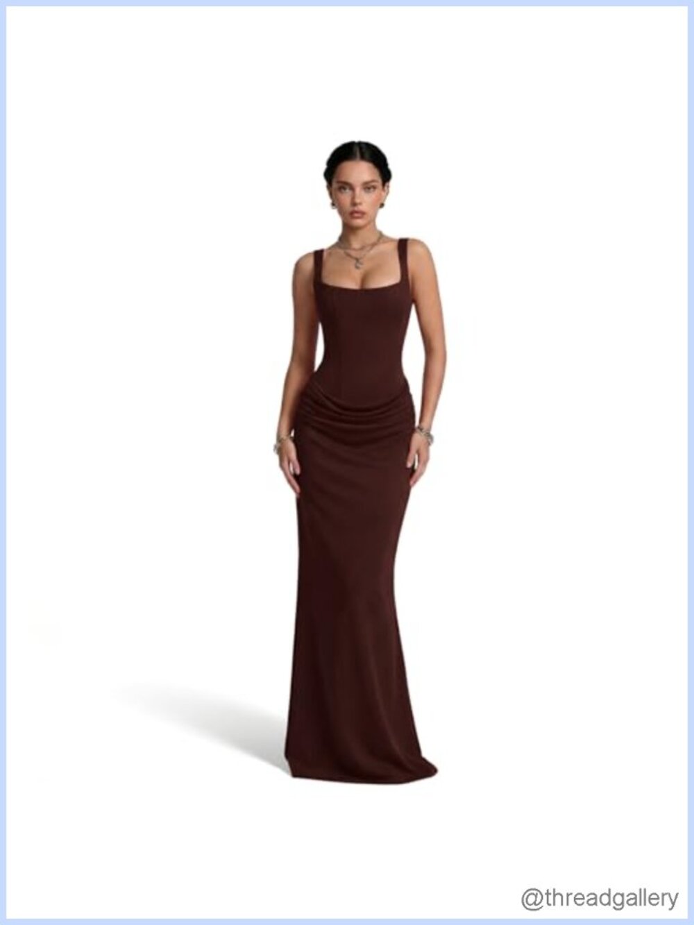 Square Neck Bodycon Maxi Dress Sleeveless Slim Fit Cocktail Party